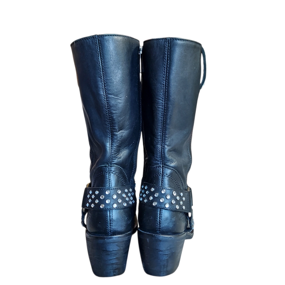 Harley-Davidson Studded Harness Motorcycle Boots Black Leather Mid Calf 7 - Picture 5 of 10